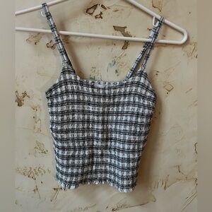 Hollister Stretchy Crop Top Black White Ruffle Hem Adjustable Straps Small EC